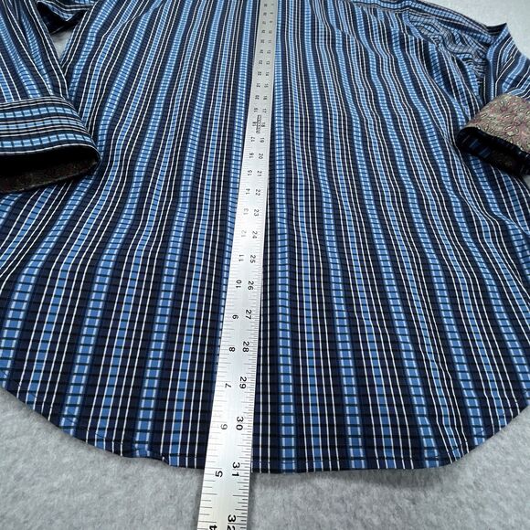 Robert Graham Shirt Mens Large L Blue 3D Texture Flip Cuff Collar Long Sleeve - Picture 6 of 13